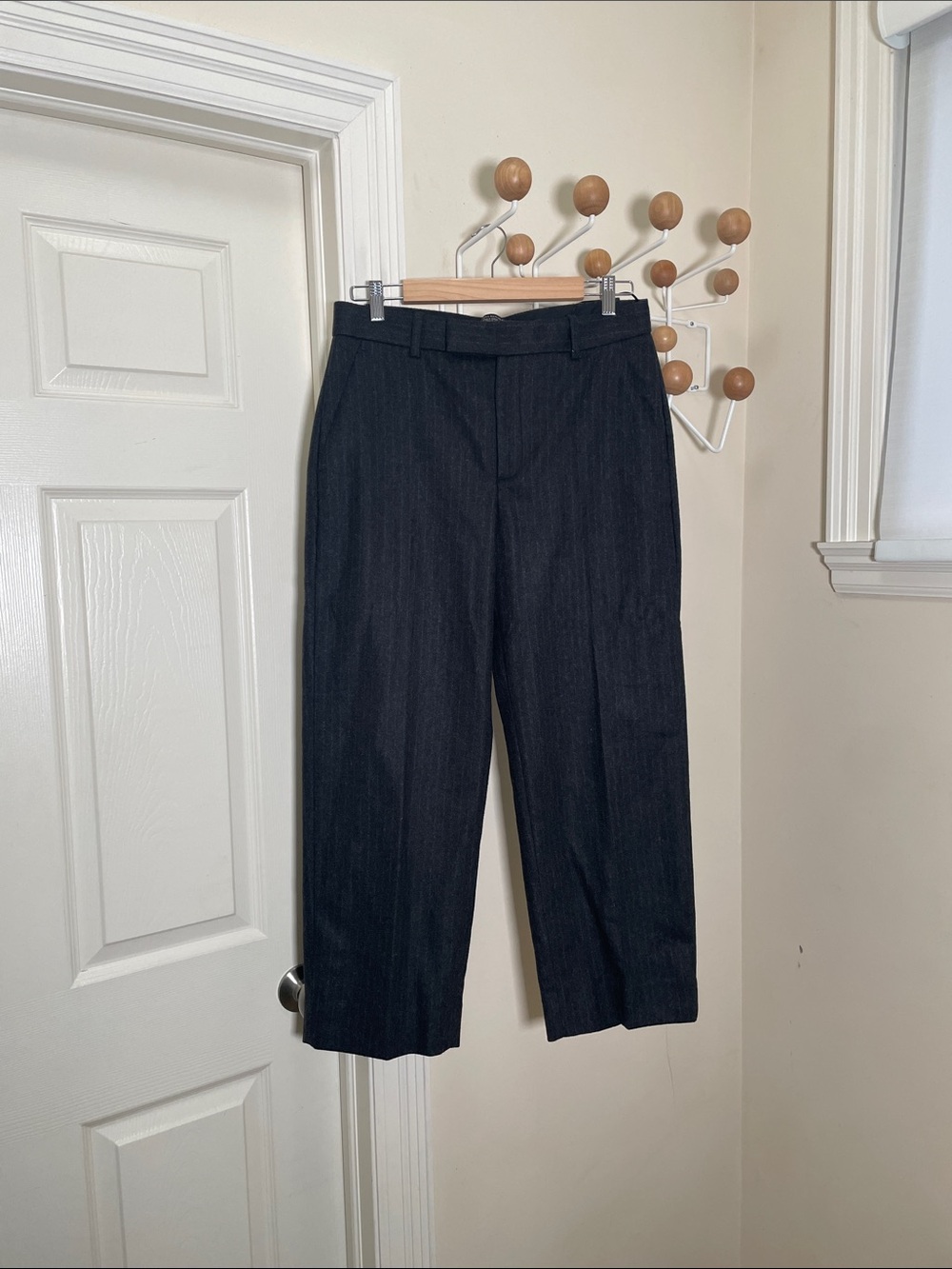 Banana Republic Wool Blend Wide Vertical Striped Straight Leg Black / Navy 8